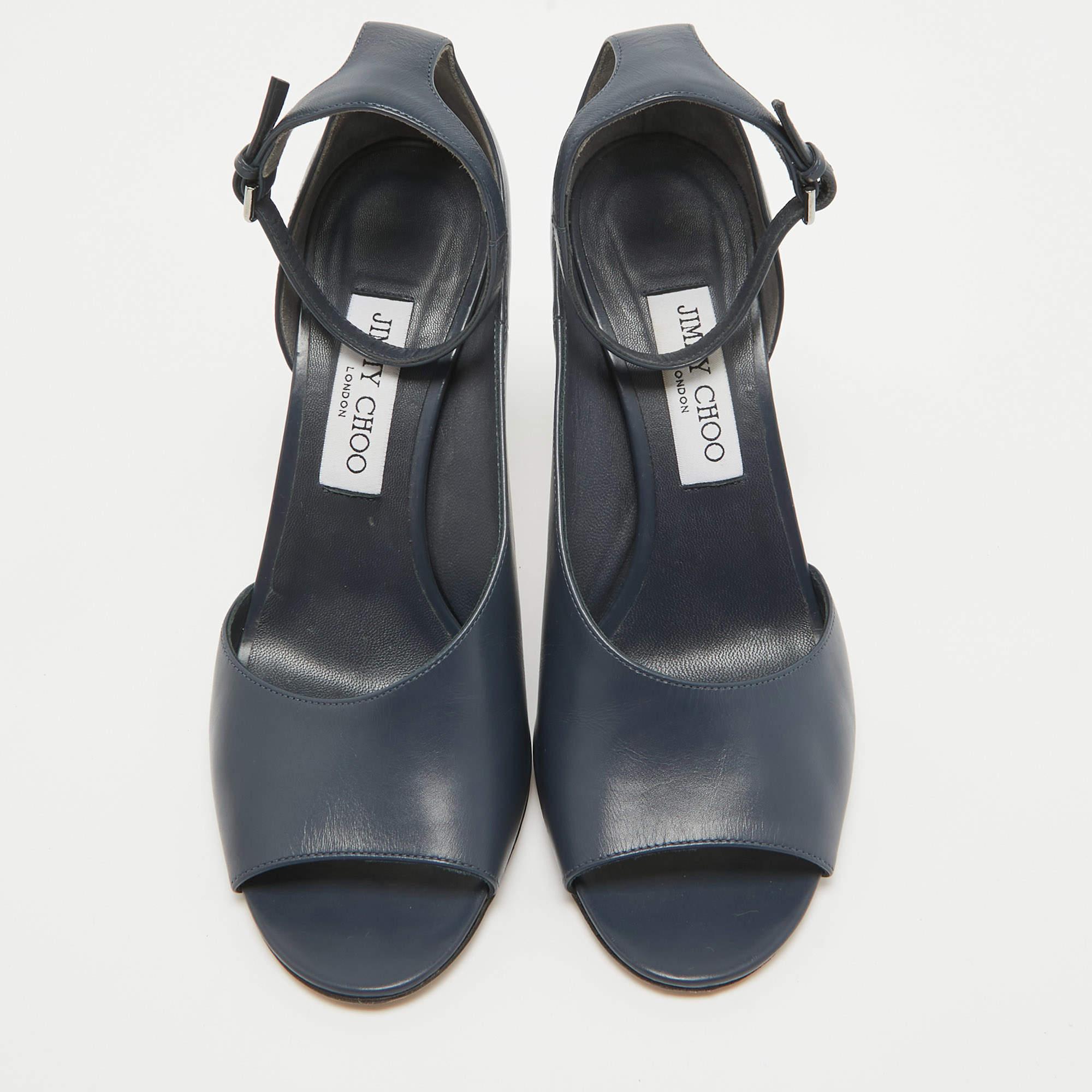 Black Jimmy Choo Navy Blue Leather Theresa Sandals Size 39.5