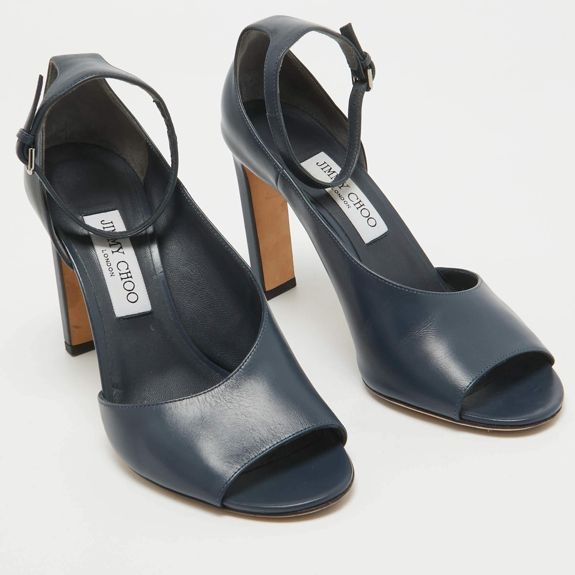 Jimmy Choo Navy Blue Leather Theresa Sandals Size 39.5 In Good Condition In Dubai, Al Qouz 2