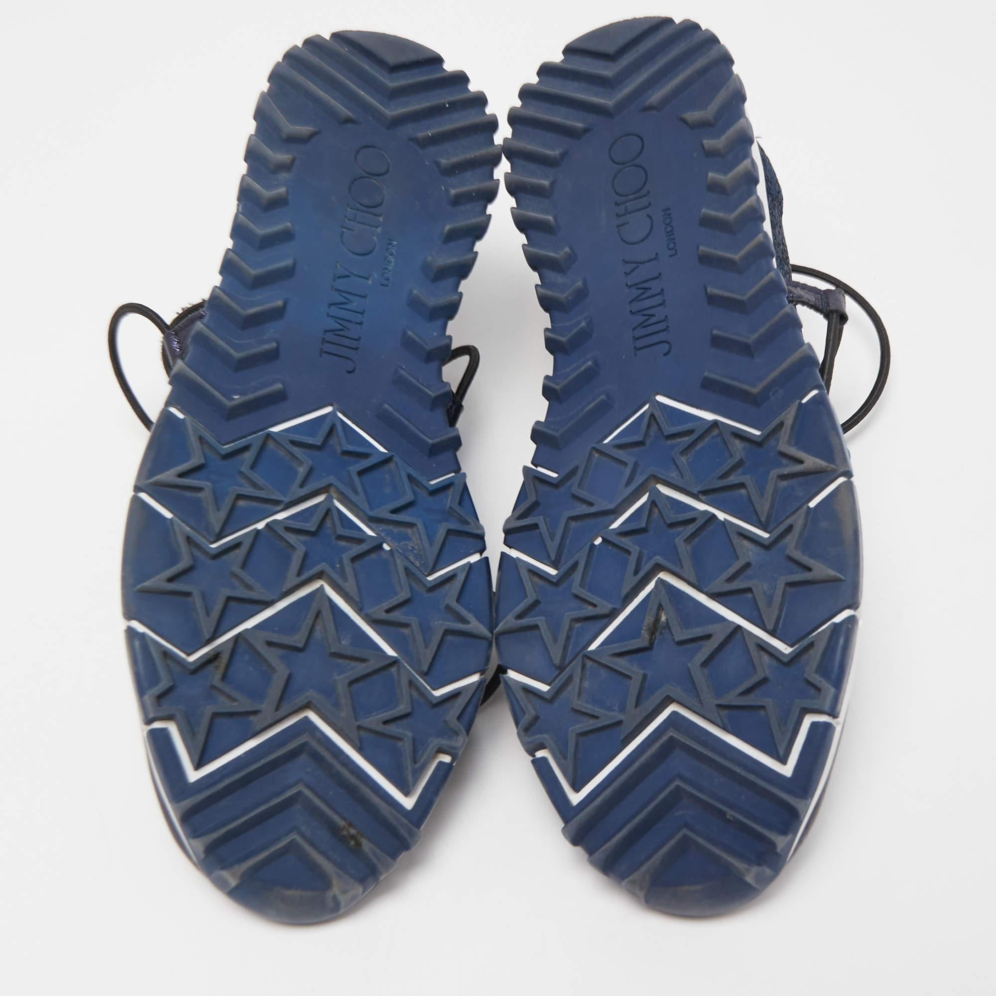 Jimmy Choo Navy Blue Lurex Fabric and Leather Andrea Sneakers Size 35 For Sale 1