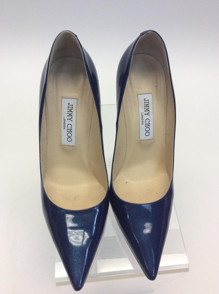 Jimmy Choo Navy Blue Patent Leather Heel For Sale at 1stDibs