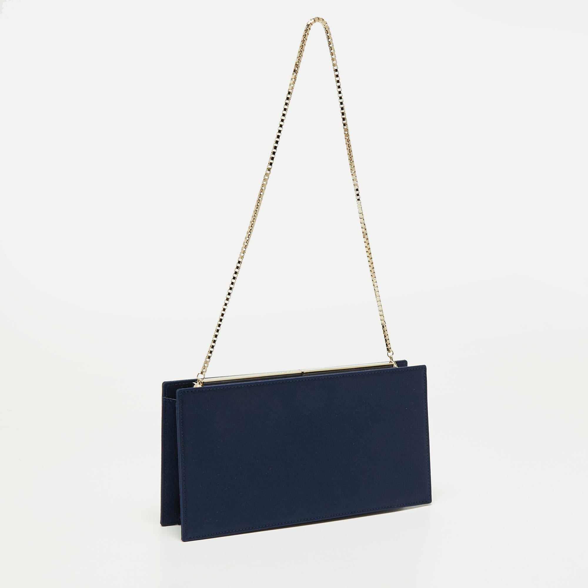 Black Jimmy Choo Navy Blue Satin Chain Clutch