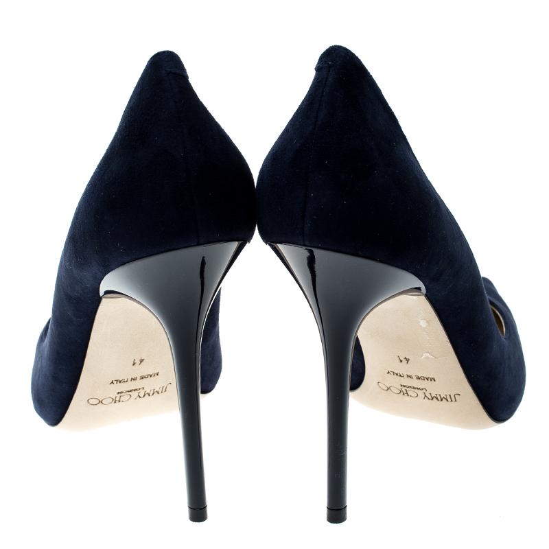 Black Jimmy Choo Navy Blue Suede Abel Pointed Toe Pumps Size 41