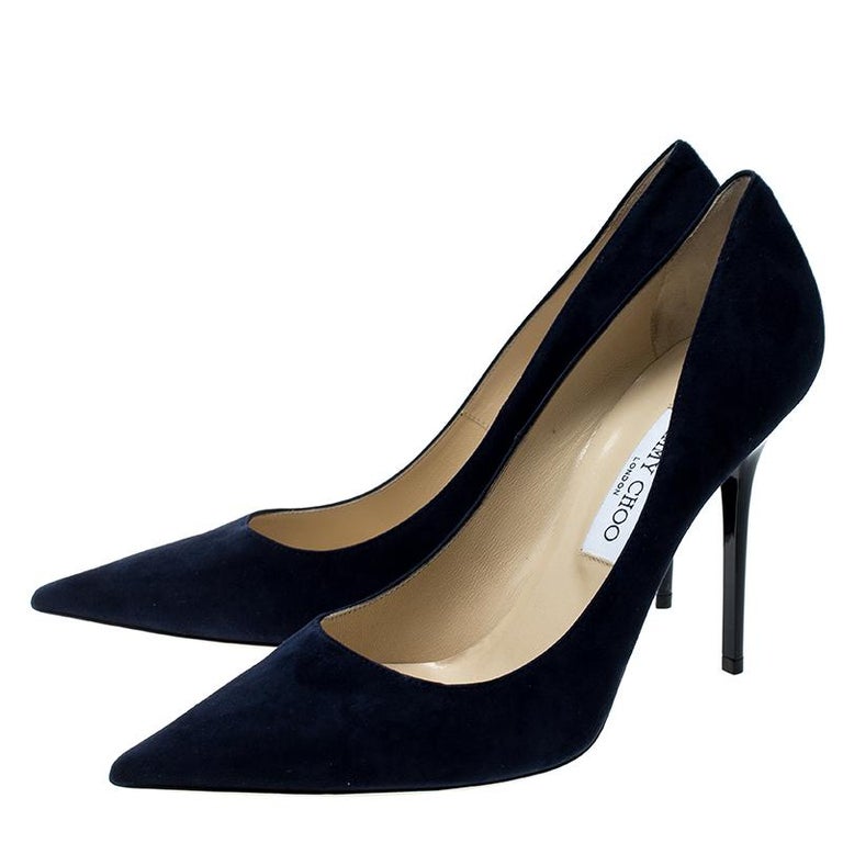 Jimmy Choo Navy Blue Suede Abel Pointed Toe Pumps Size 41 at 1stDibs