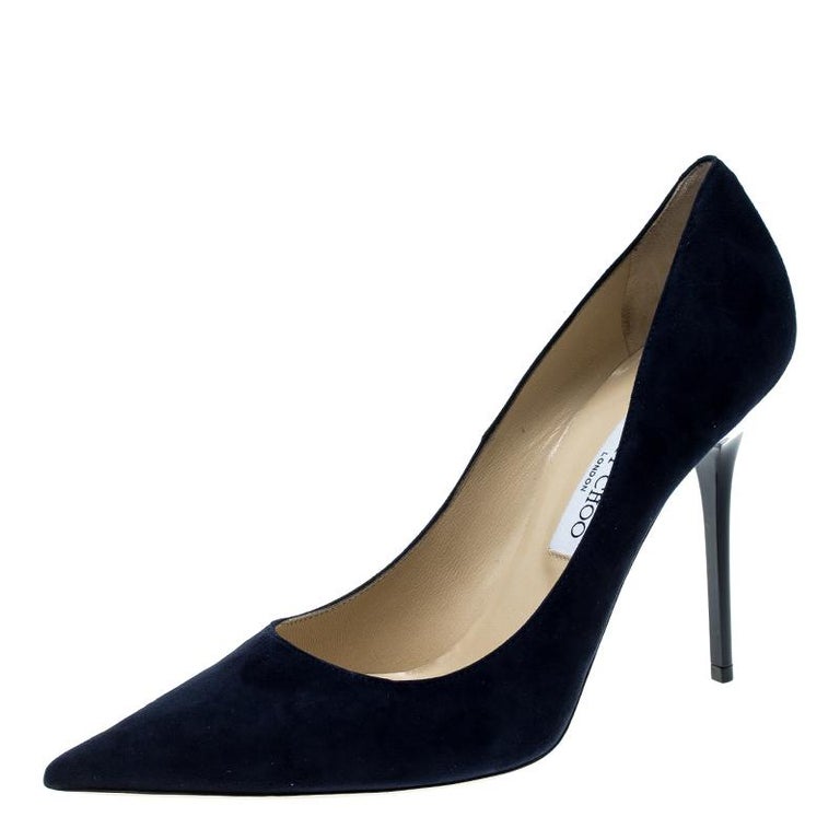 Jimmy Choo Navy Blue Suede Abel Pointed Toe Pumps Size 41 at 1stDibs