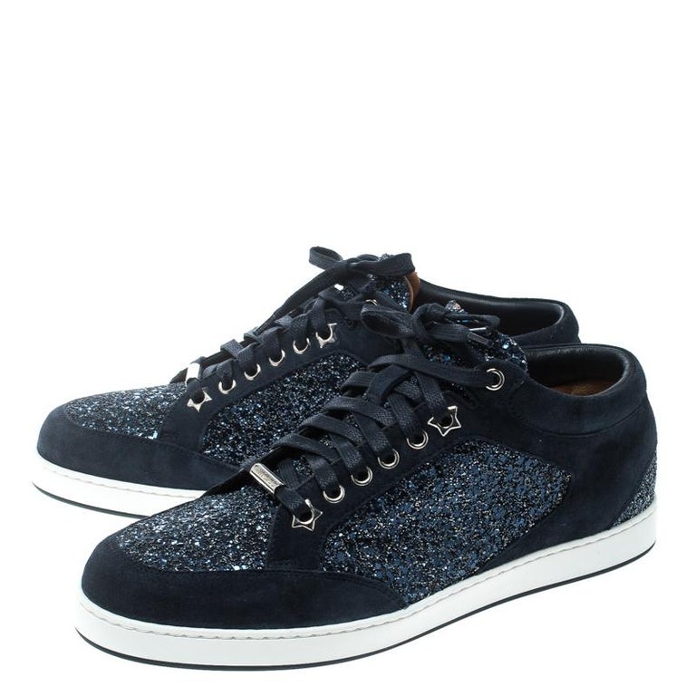 Jimmy Choo Navy Blue Suede and Glitter Miami Trainers Size 39 at 1stDibs