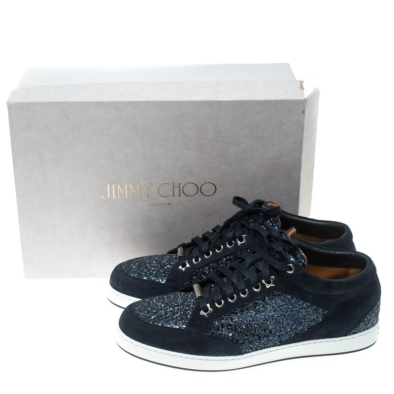 Women's Jimmy Choo Navy Blue Suede and Glitter Miami Sneakers Size 39