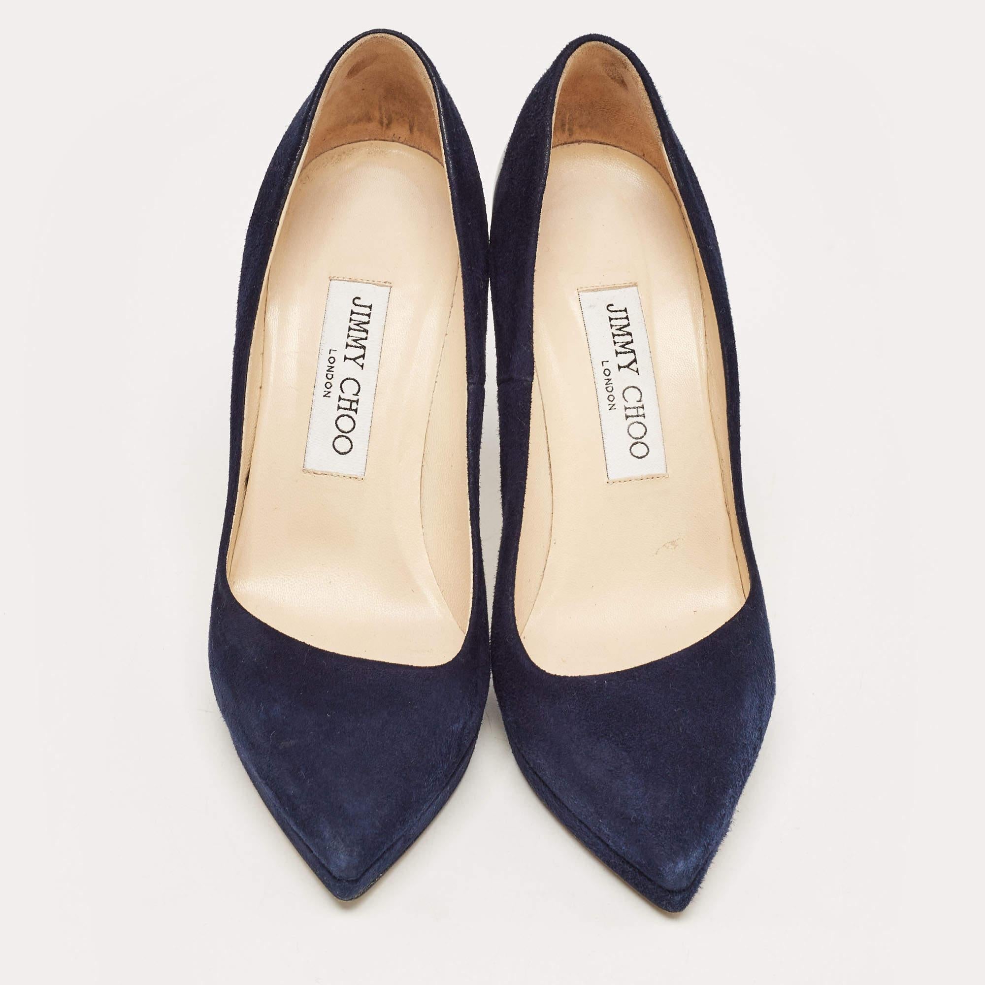 Black Jimmy Choo Navy Blue Suede and Patent Rudy Pumps Size 36.5