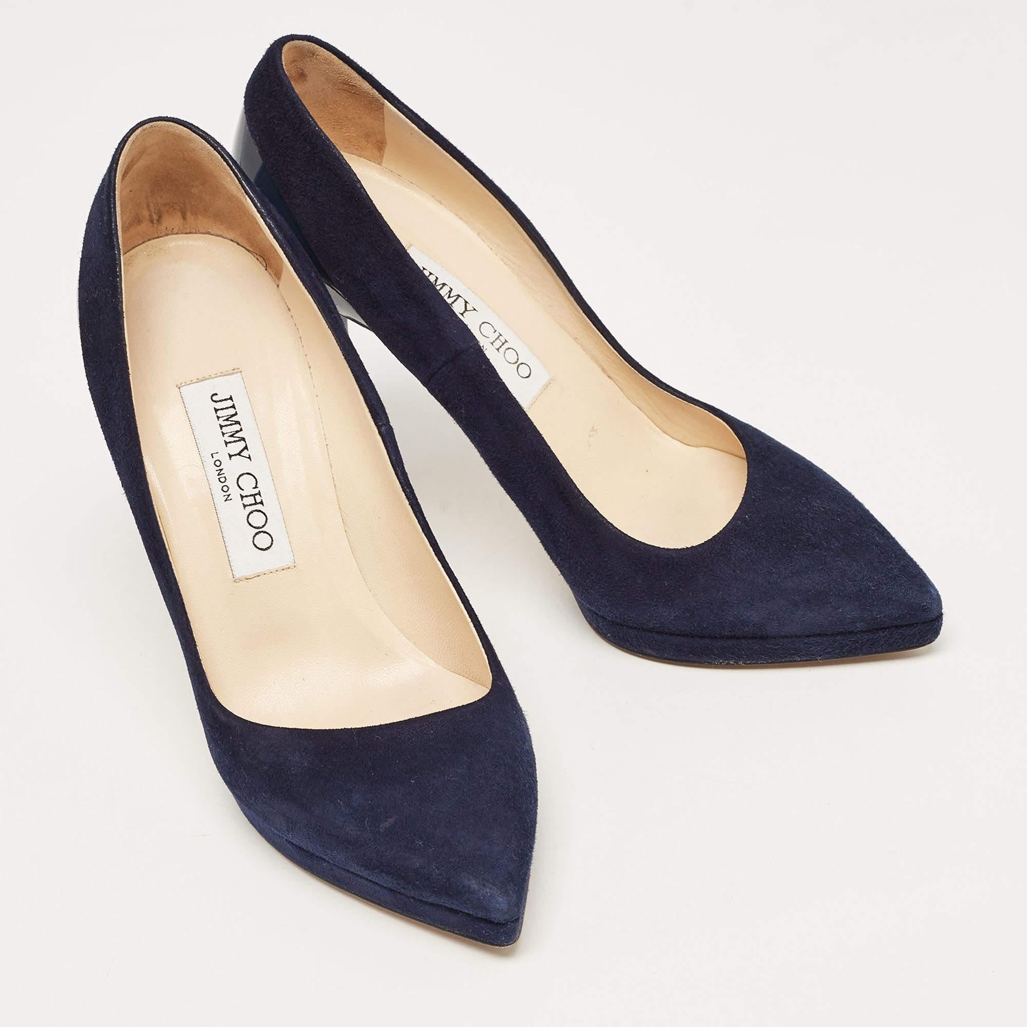 Jimmy Choo Navy Blue Suede and Patent Rudy Pumps Size 36.5 In Fair Condition In Dubai, Al Qouz 2