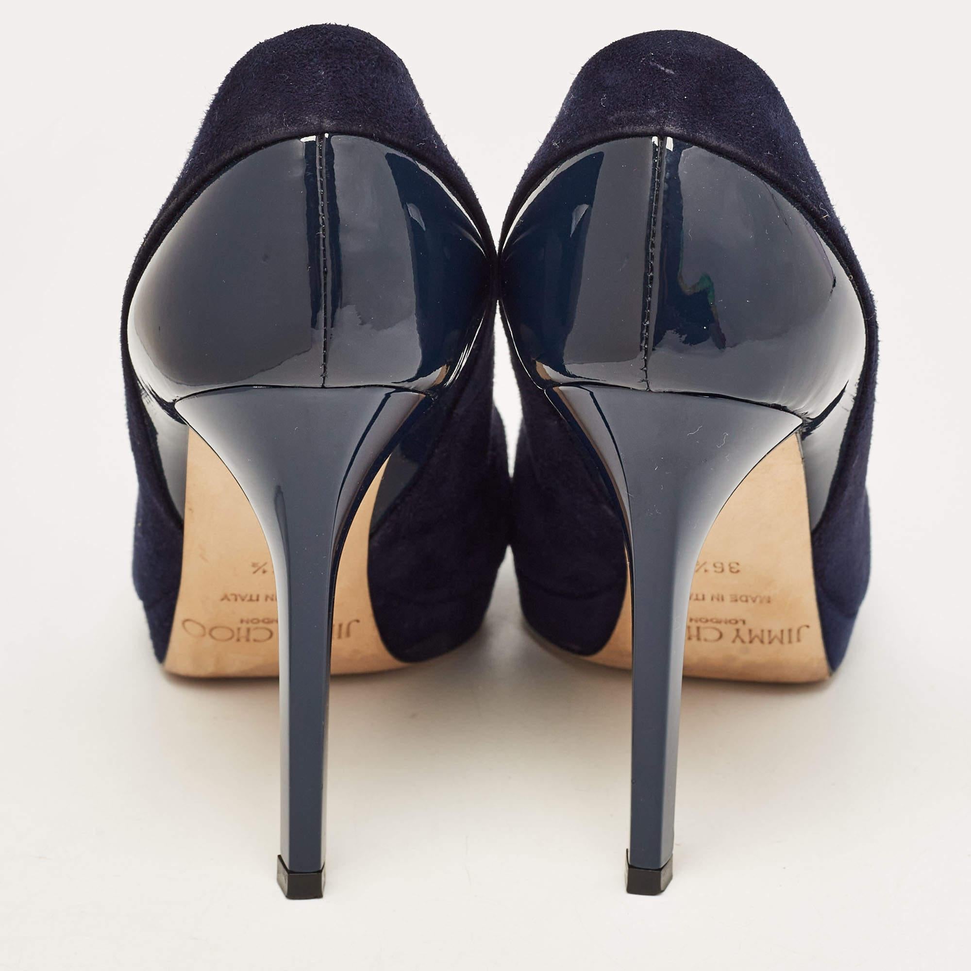 Women's Jimmy Choo Navy Blue Suede and Patent Rudy Pumps Size 36.5