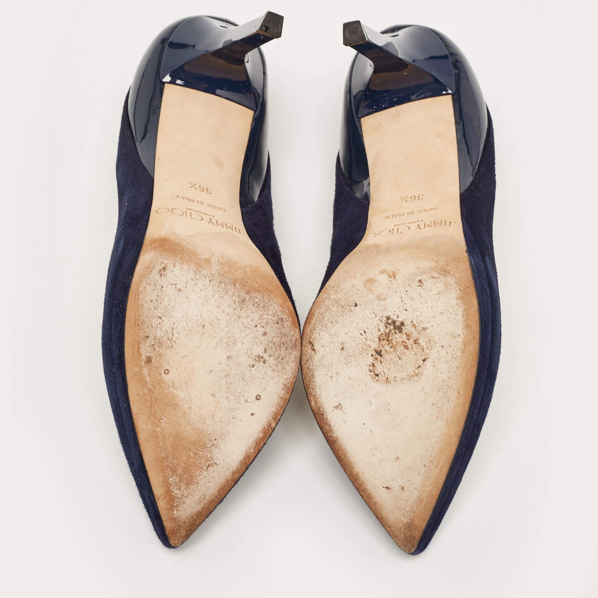 Jimmy Choo Navy Blue Suede and Patent Rudy Pumps Size 36.5 1