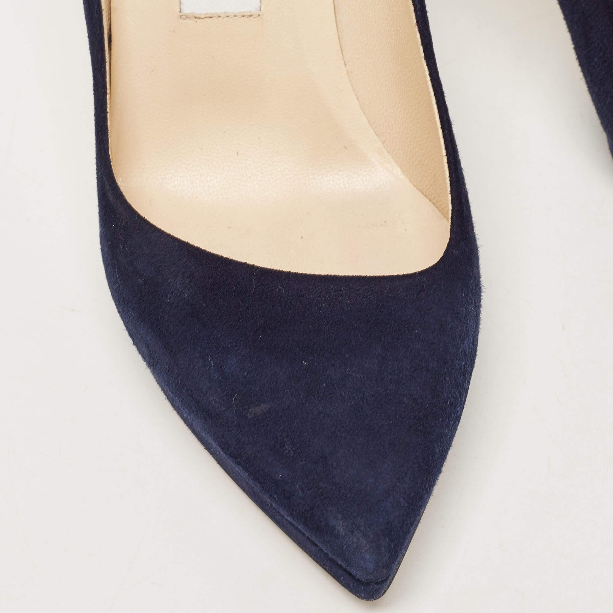 Jimmy Choo Navy Blue Suede and Patent Rudy Pumps Size 36.5 2