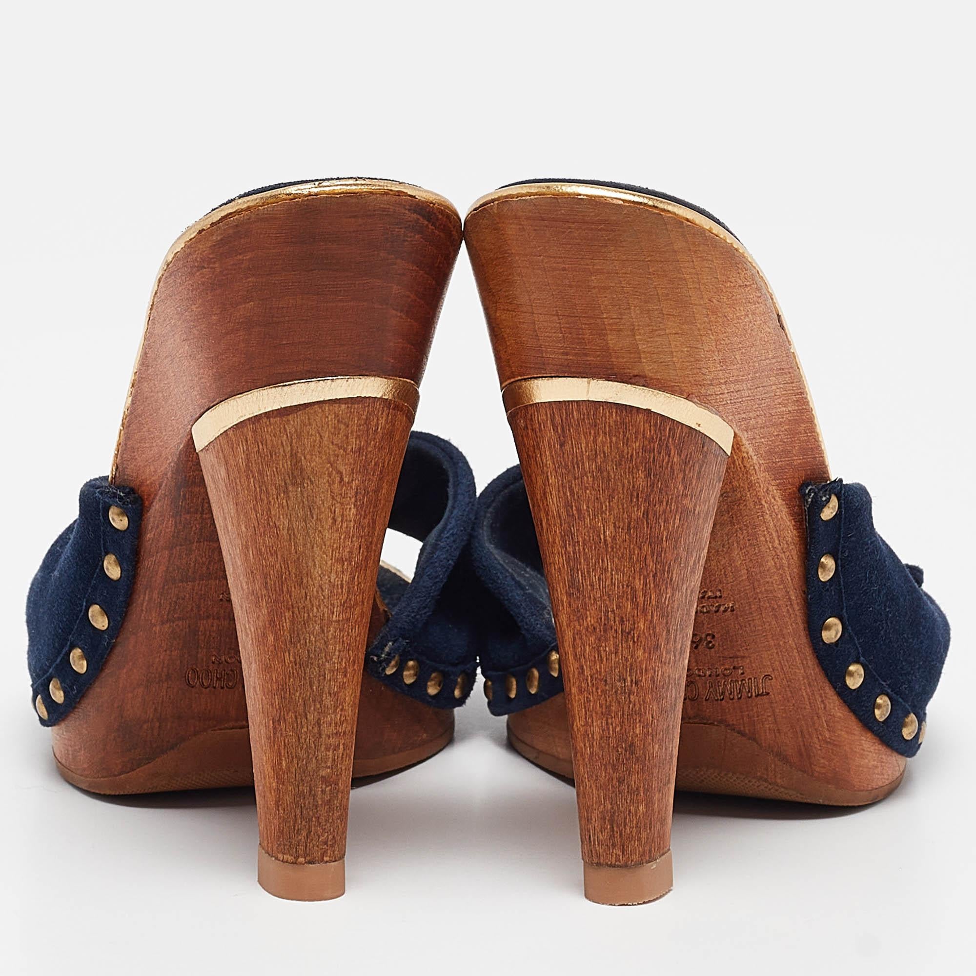 Jimmy Choo Navy Blue Suede Bow Platform Slide Sandals Size 36 Pour femmes en vente