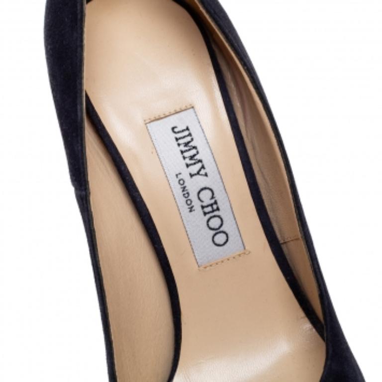 Black Jimmy Choo Navy Blue Suede Dahlia Platform Pumps Size 39 For Sale