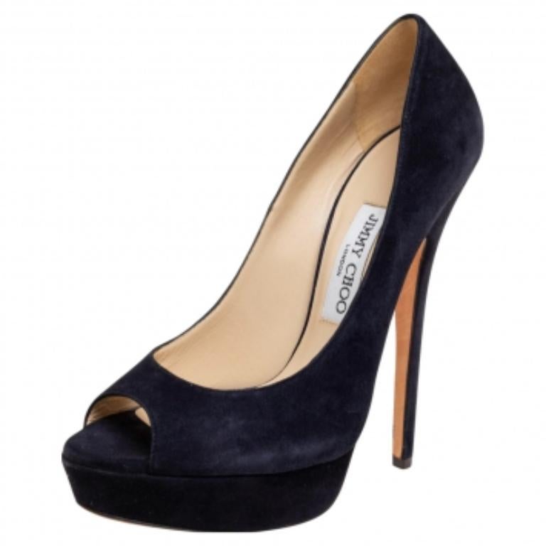 Women's Jimmy Choo Navy Blue Suede Dahlia Platform Pumps Size 39 For Sale