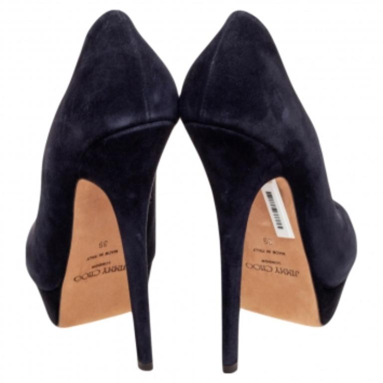 Jimmy Choo Navy Blue Suede Dahlia Platform Pumps Size 39 For Sale 1