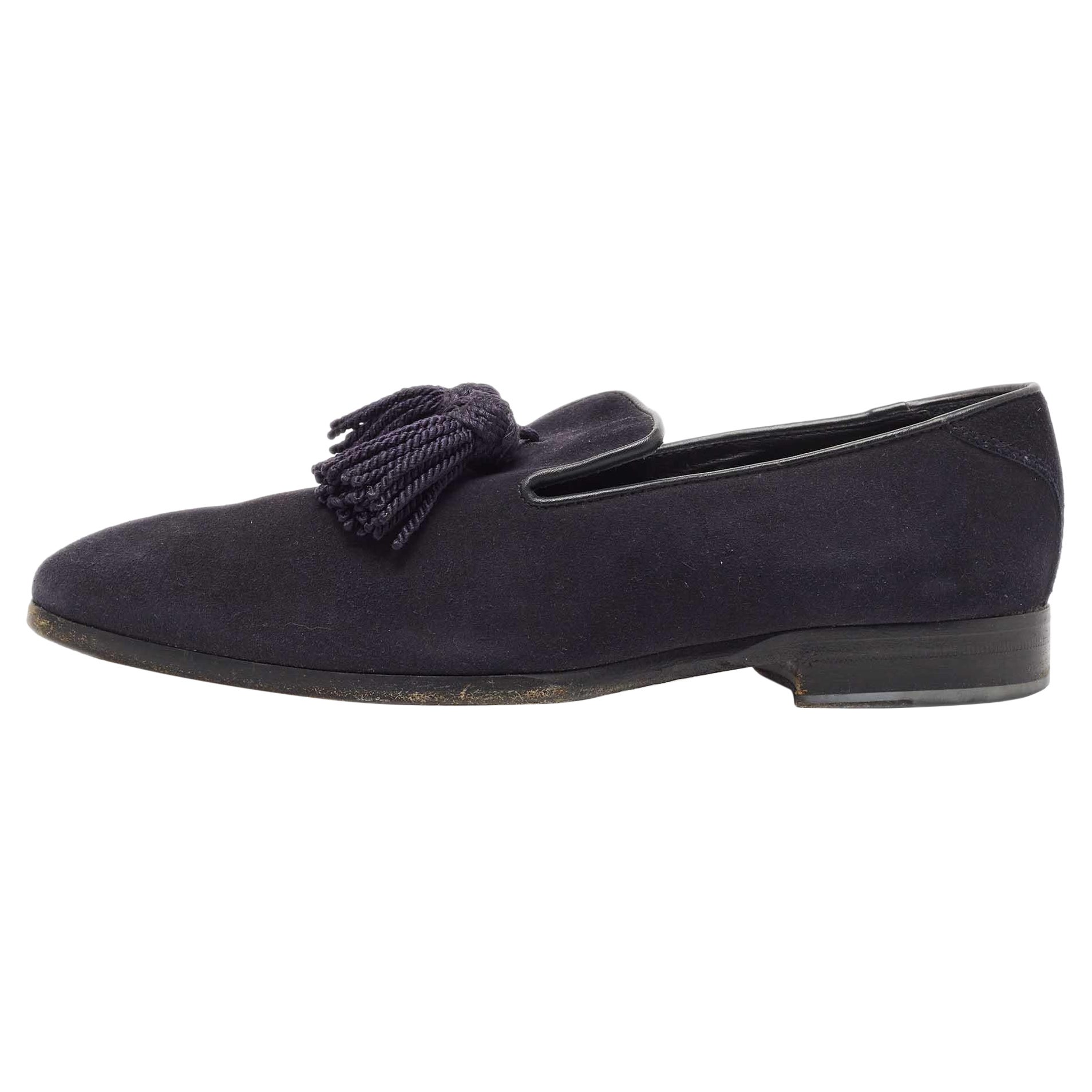 Jimmy Choo Navy Blue Suede Foxley Smoking Slippers Size 41
