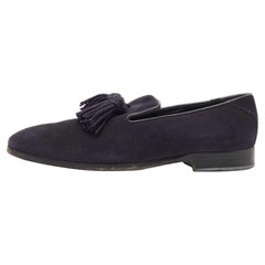 Jimmy Choo Navy Blue Suede Foxley Smoking Slippers Size 41