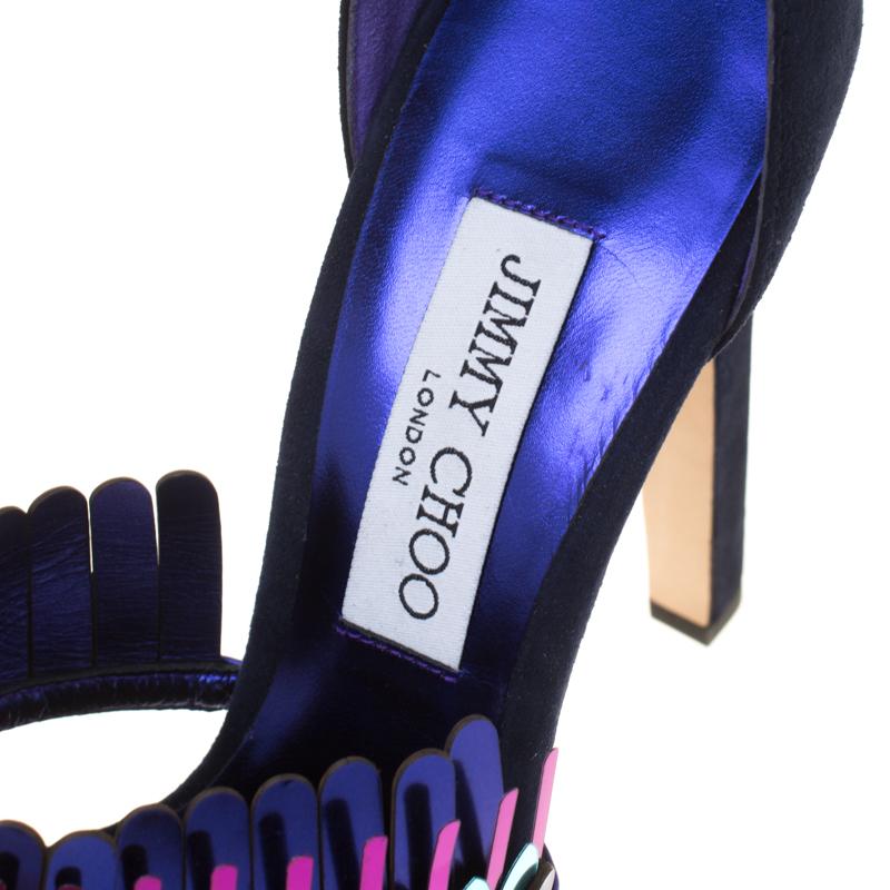 Jimmy Choo Navy Blue Suede Kathleen Peep Toe Ankle Cuff Sandals Size 41 In New Condition In Dubai, Al Qouz 2