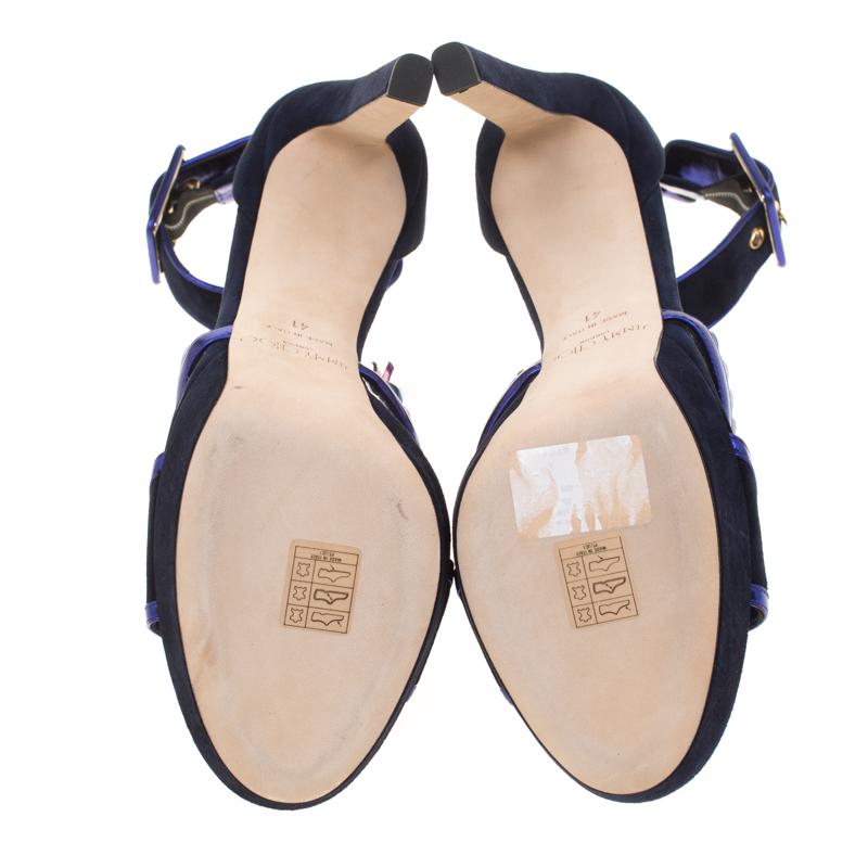 Women's Jimmy Choo Navy Blue Suede Kathleen Peep Toe Ankle Cuff Sandals Size 41