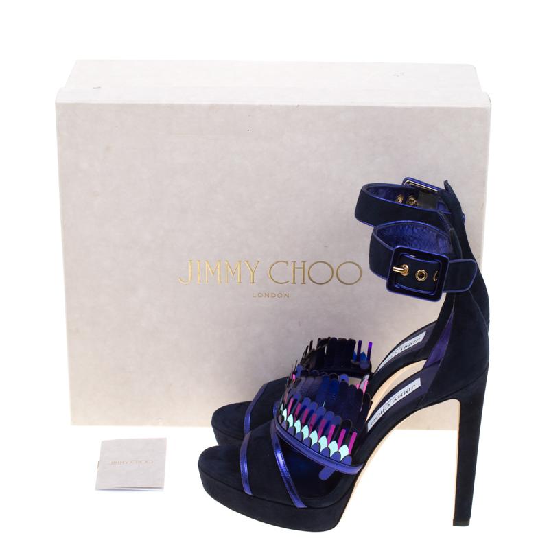Jimmy Choo Navy Blue Suede Kathleen Peep Toe Ankle Cuff Sandals Size 41 1