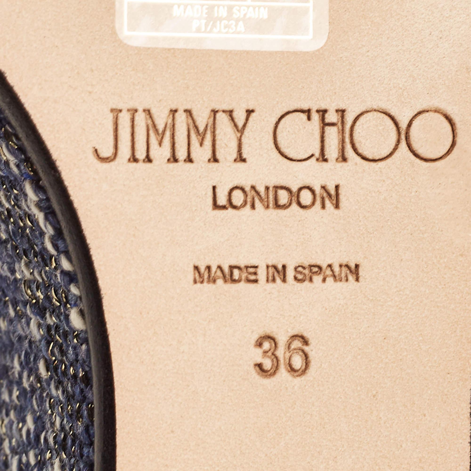 Jimmy Choo Sandales compensées Almer bleu marine en tweed, taille 36 en vente 4