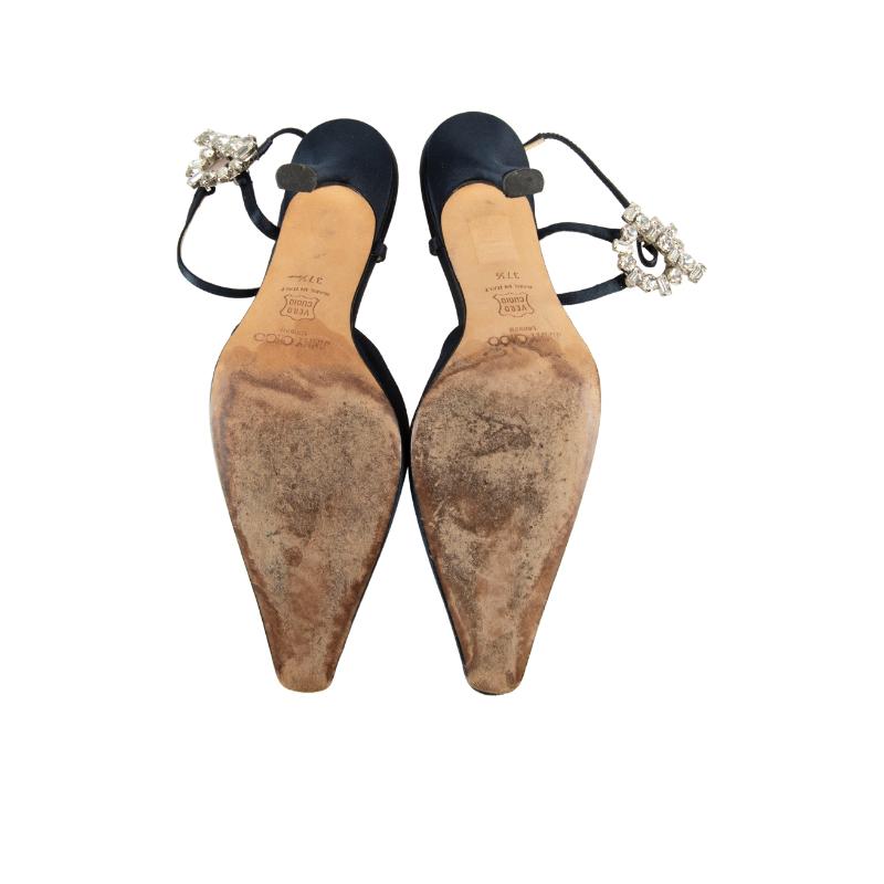 Women's Jimmy Choo Navy Crystal Embellished Strap Heels Size IT 37.5