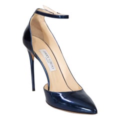 Jimmy Choo Navy Metallic Leather Lucy Heels Size IT 40
