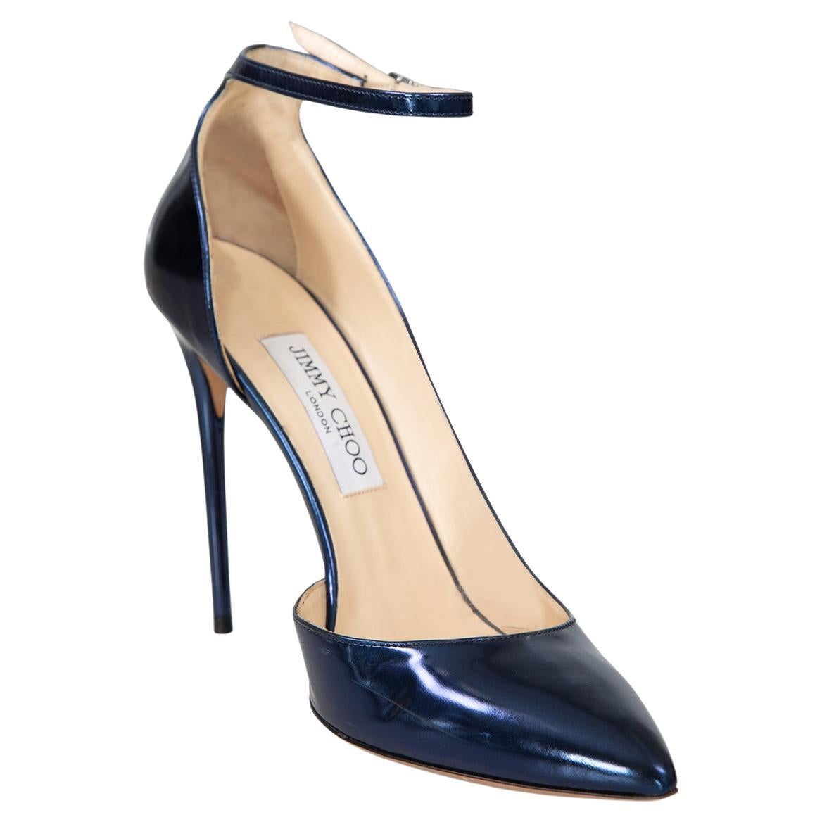 Jimmy Choo talons Lucy en cuir métallisé marine Taille IT 40 en vente