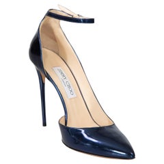 Jimmy Choo Navy Metallic Leather Lucy Heels Size IT 40