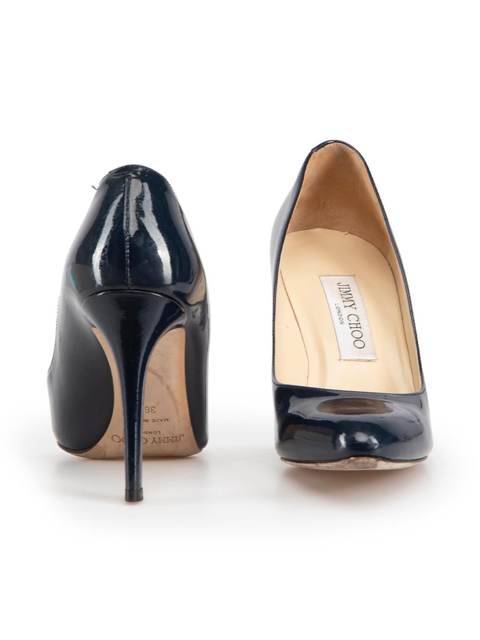 Black Jimmy Choo Navy Patent Leather Pumps Size IT 36.5
