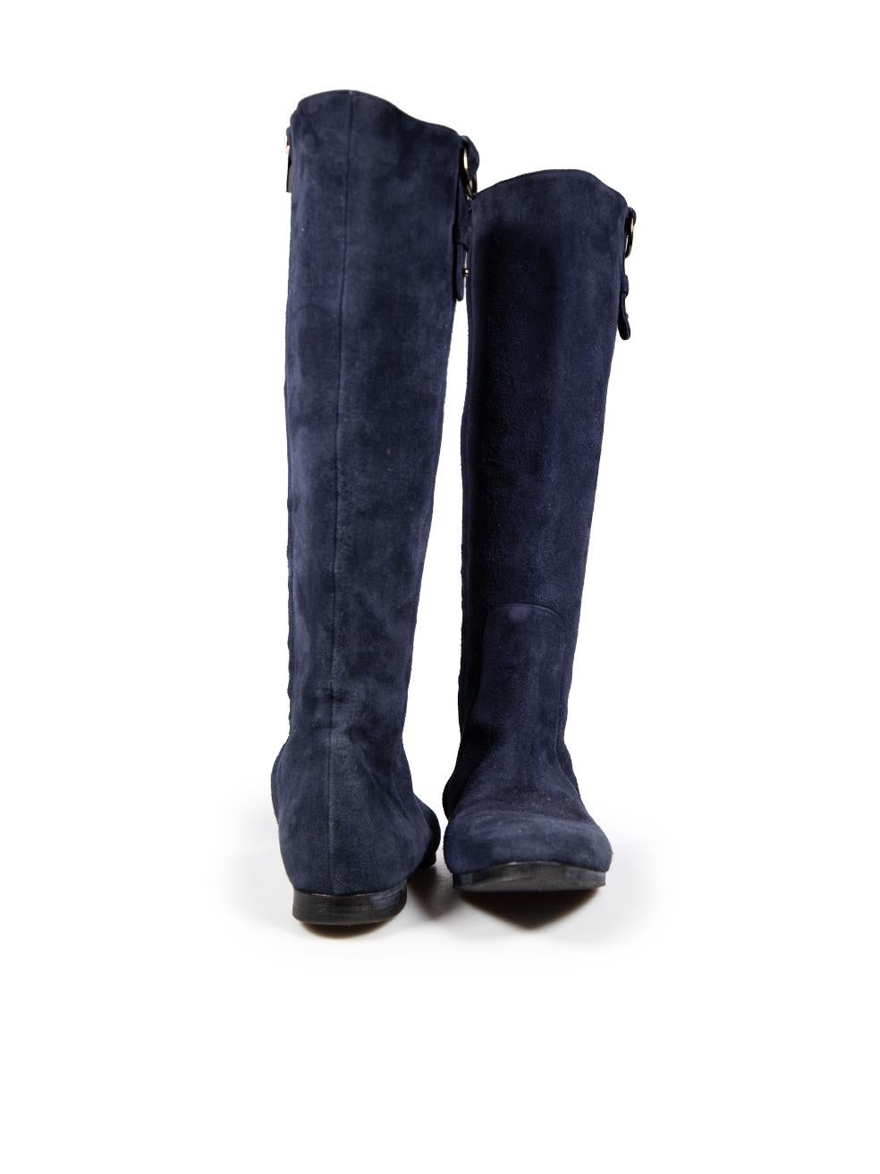 Black Jimmy Choo Navy Suede Knee High Boots Size IT 38 For Sale