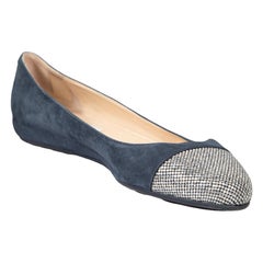 Jimmy Choo Navy Wildleder Silber Cap Toe Flats Größe IT 38