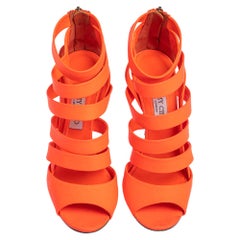 Jimmy Choo Neon Orange Caged Leather 'Dame' Sandals Size 38.5