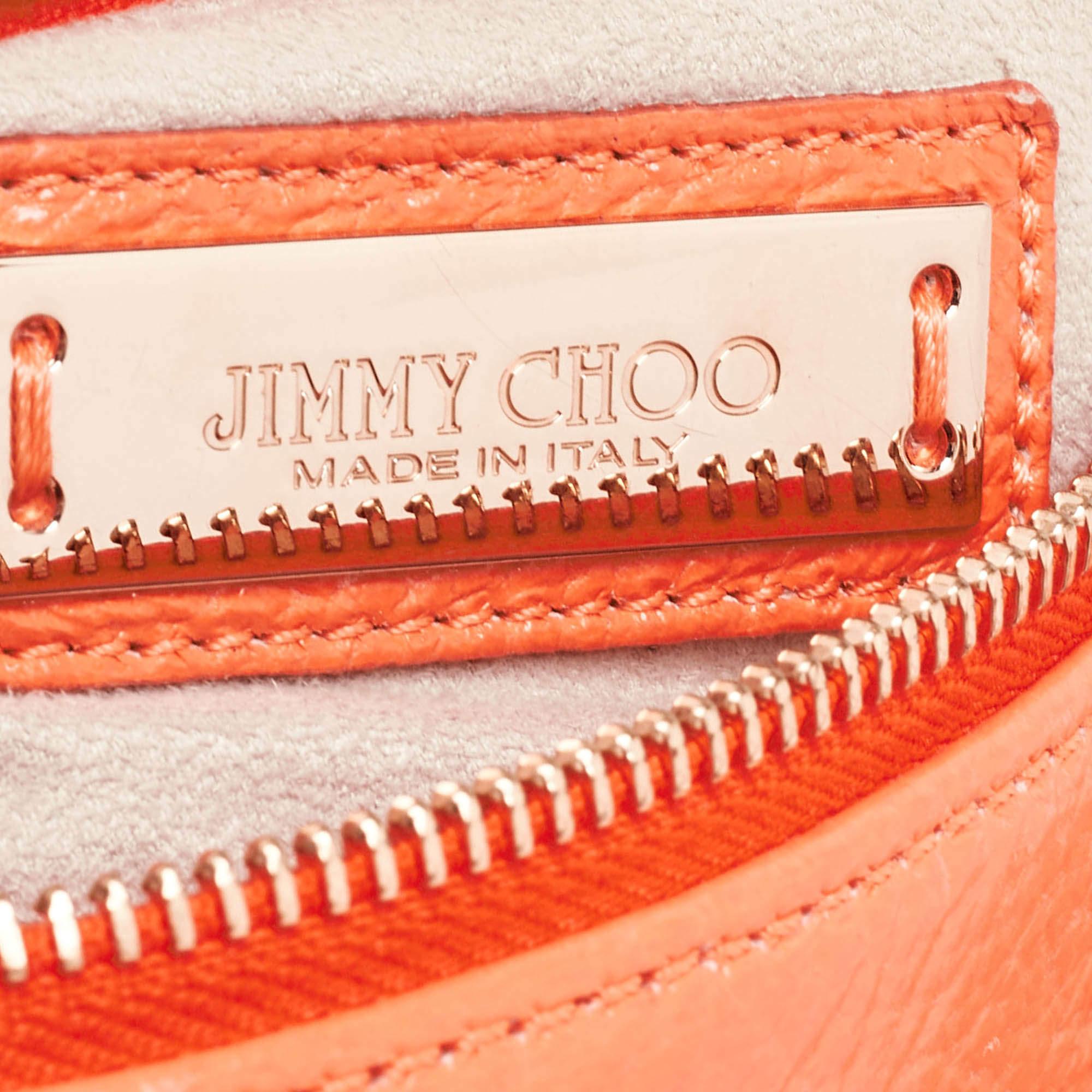 Jimmy Choo Neon Orange Leather Flap Shoulder Bag For Sale 6