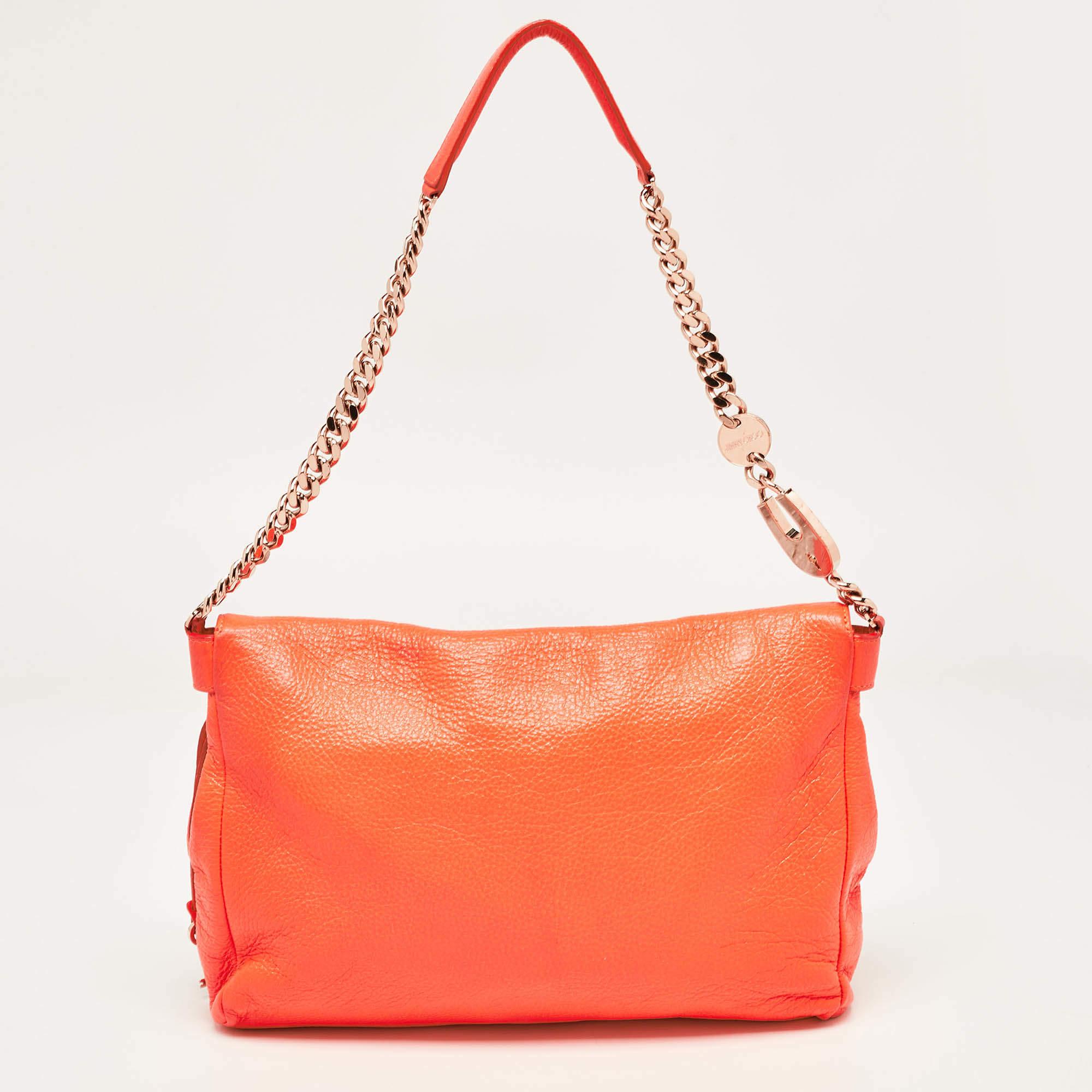 Jimmy Choo Neon Orange Leather Flap Shoulder Bag For Sale 14