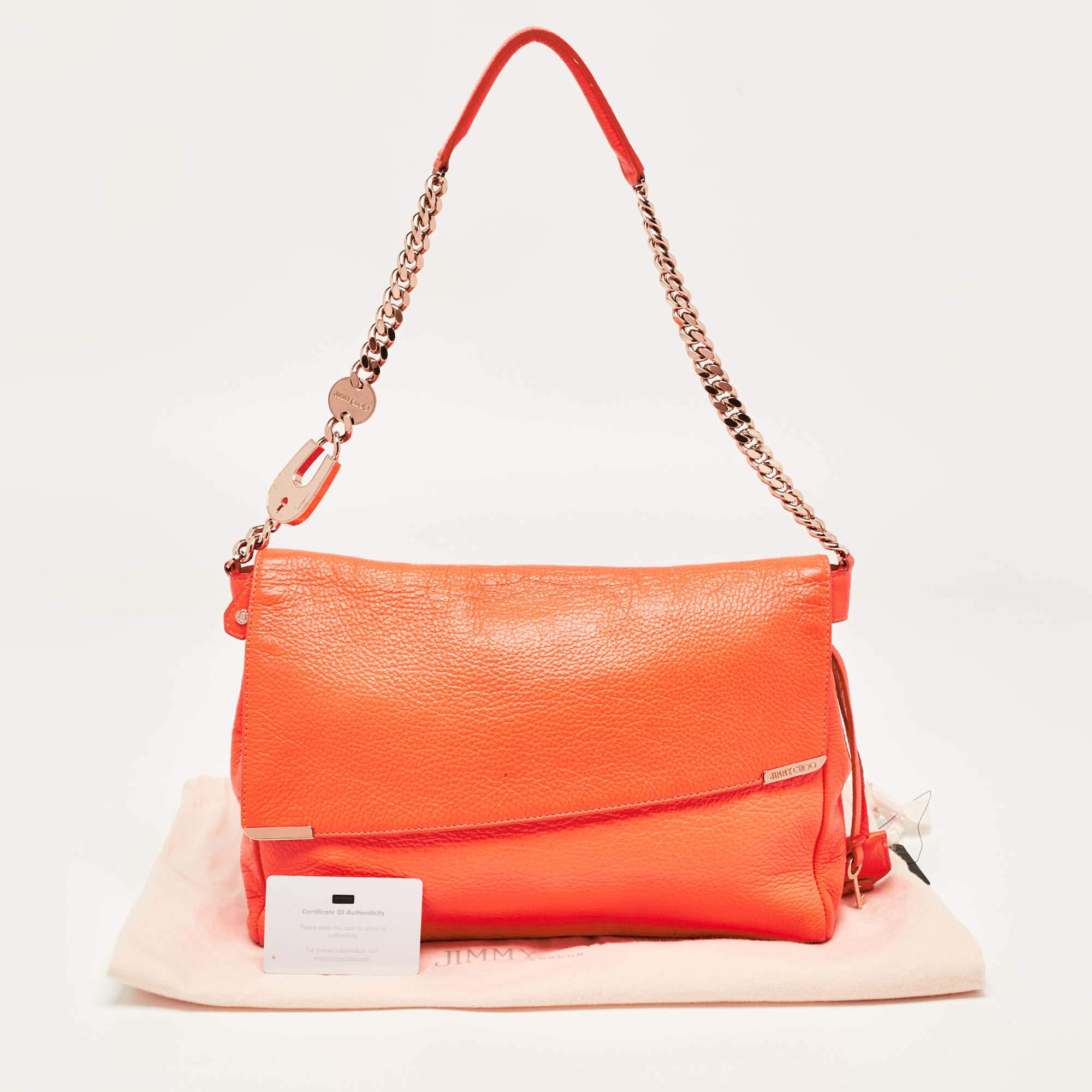 Jimmy Choo Neon Orange Leather Flap Shoulder Bag For Sale 16