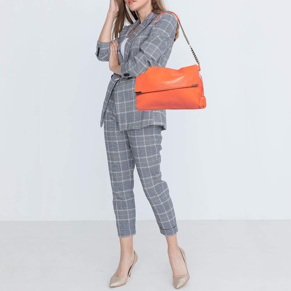 Jimmy Choo Neon Orange Leather Flap Shoulder Bag In Good Condition For Sale In Dubai, Al Qouz 2