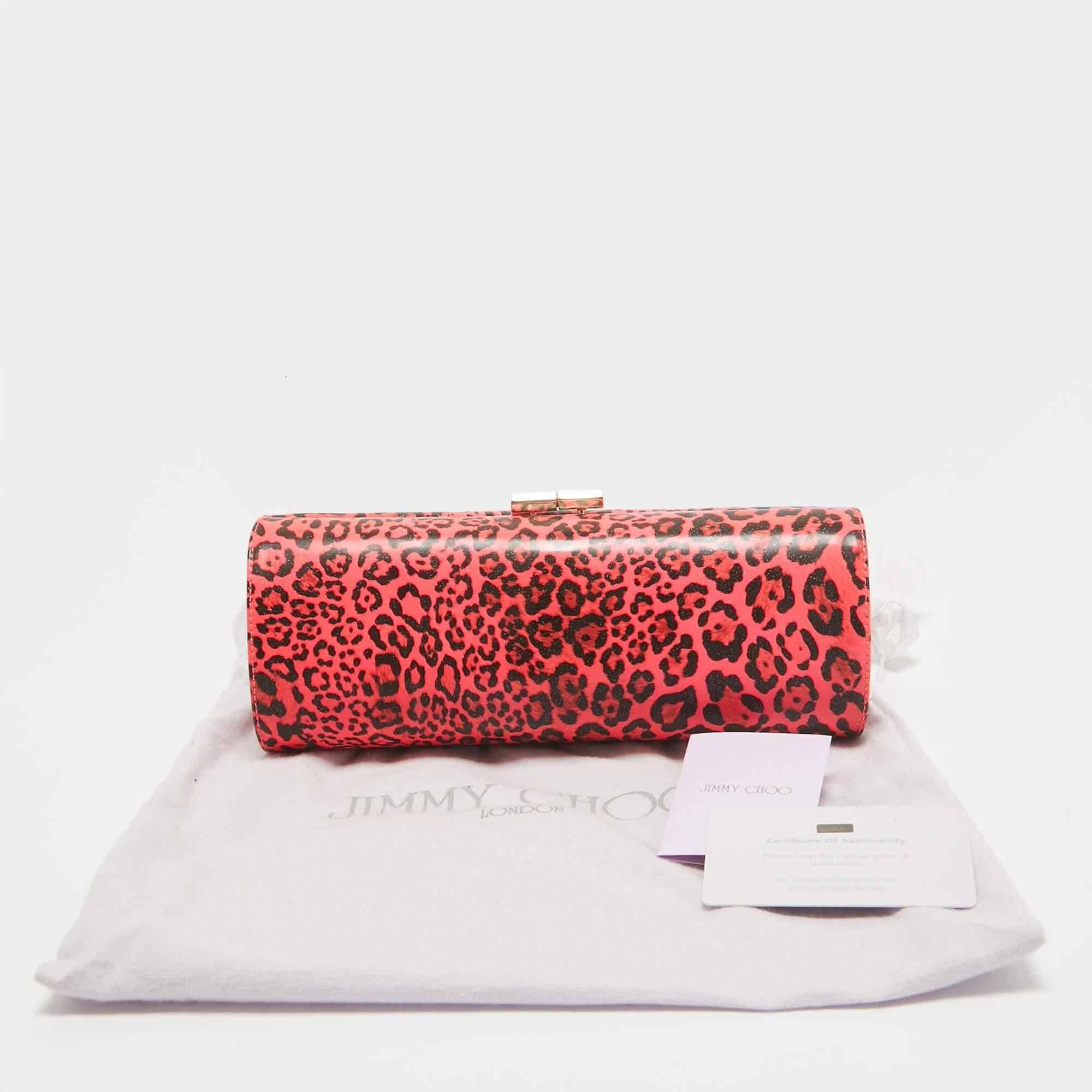 Jimmy Choo Neon Pink/Black Leopard Print Vinyl Twill Tube Clutch 2