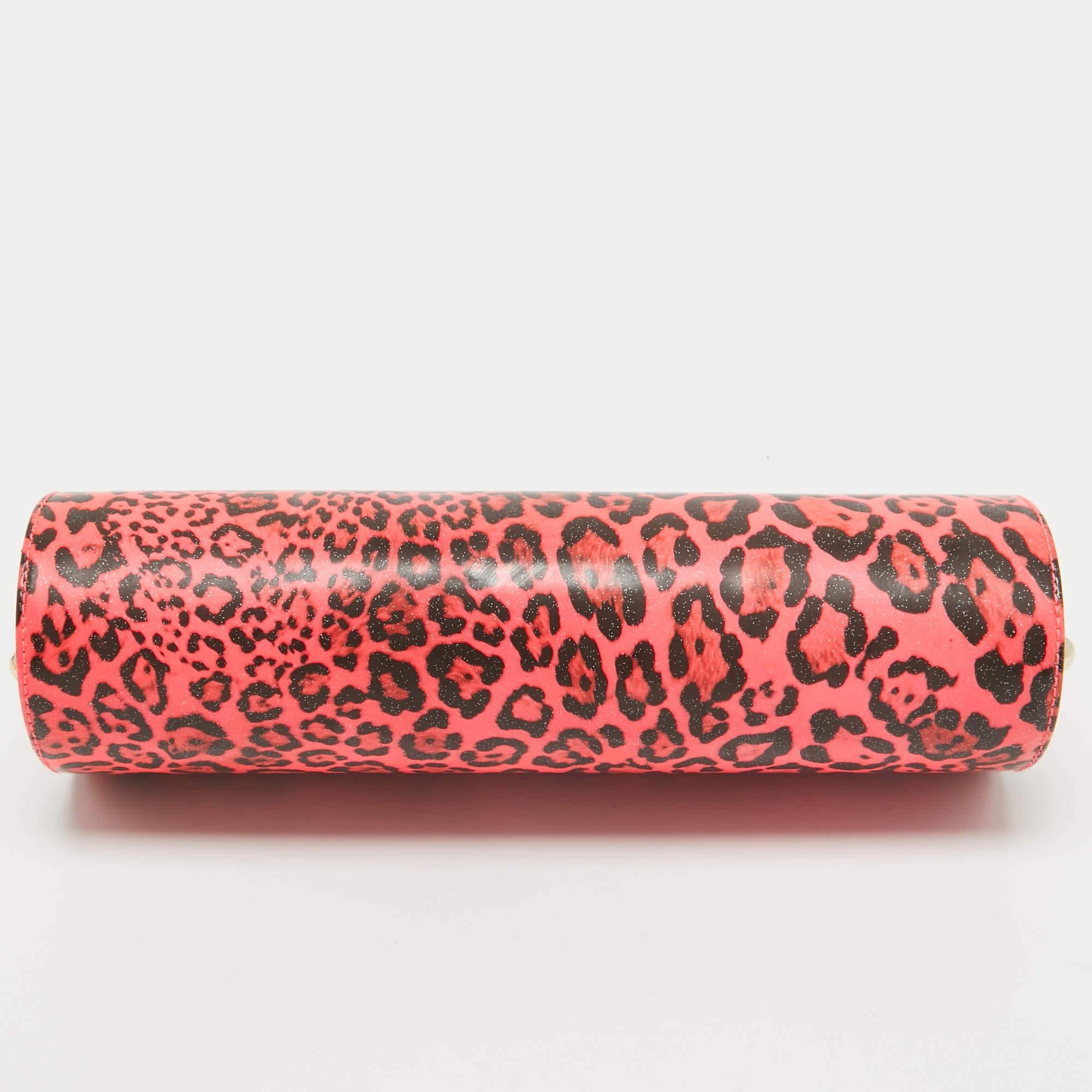 Jimmy Choo Neon Pink/Black Leopard Print Vinyl Twill Tube Clutch 3