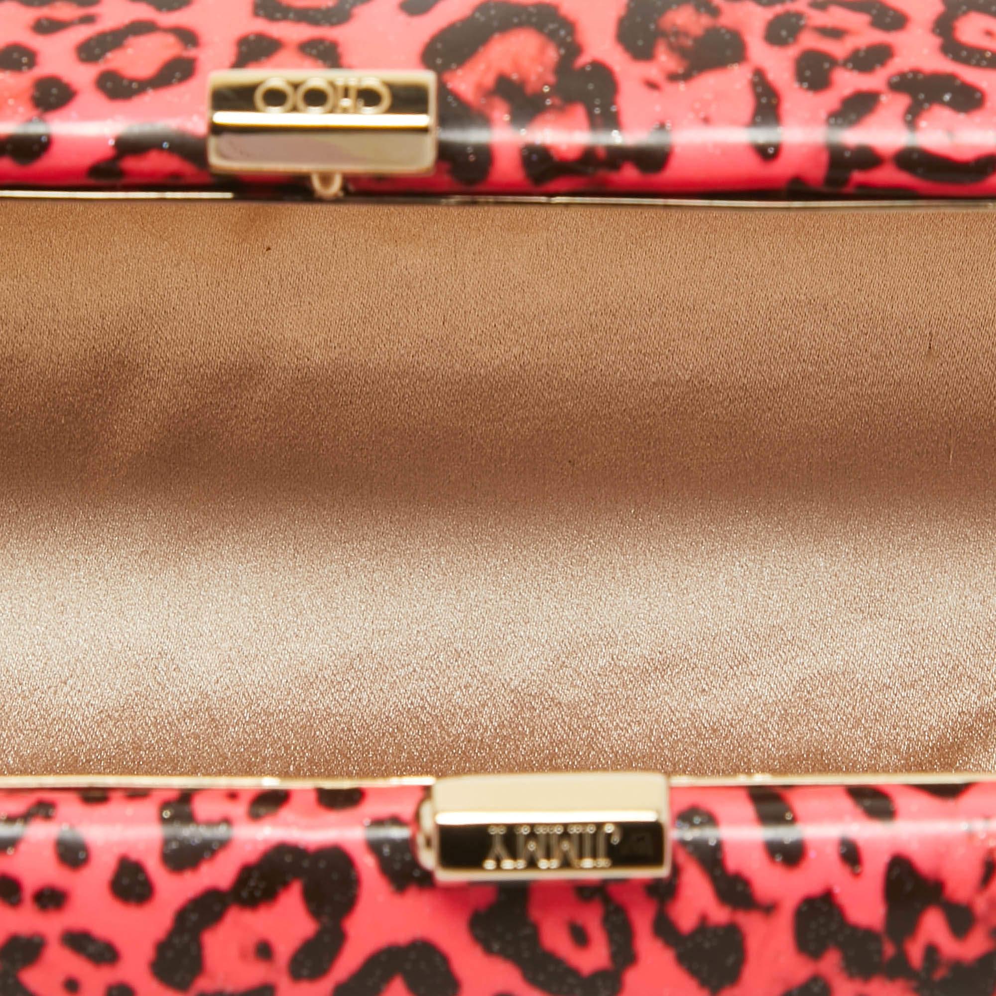 Jimmy Choo Neon Pink/Black Leopard Print Vinyl Twill Tube Clutch 4