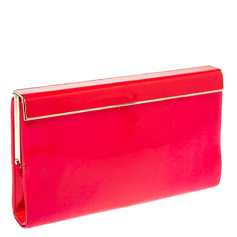 Women's Jimmy Choo Neon Pink Patent Leather Cayla Clutch For Sale