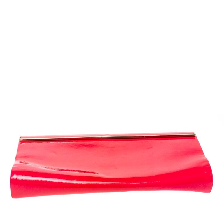 Jimmy Choo Neon Pink Patent Leather Cayla Clutch For Sale 1