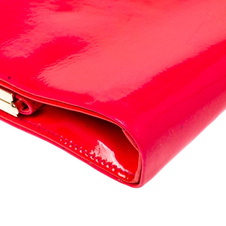 Jimmy Choo Neon Pink Patent Leather Cayla Clutch For Sale 4