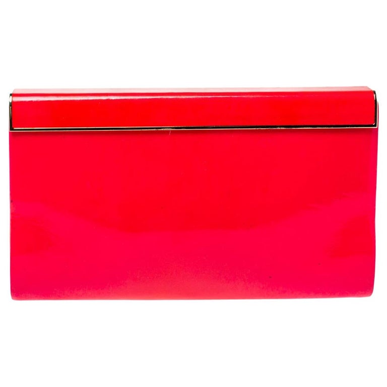 Jimmy Choo Neon Pink Patent Leather Cayla Clutch For Sale