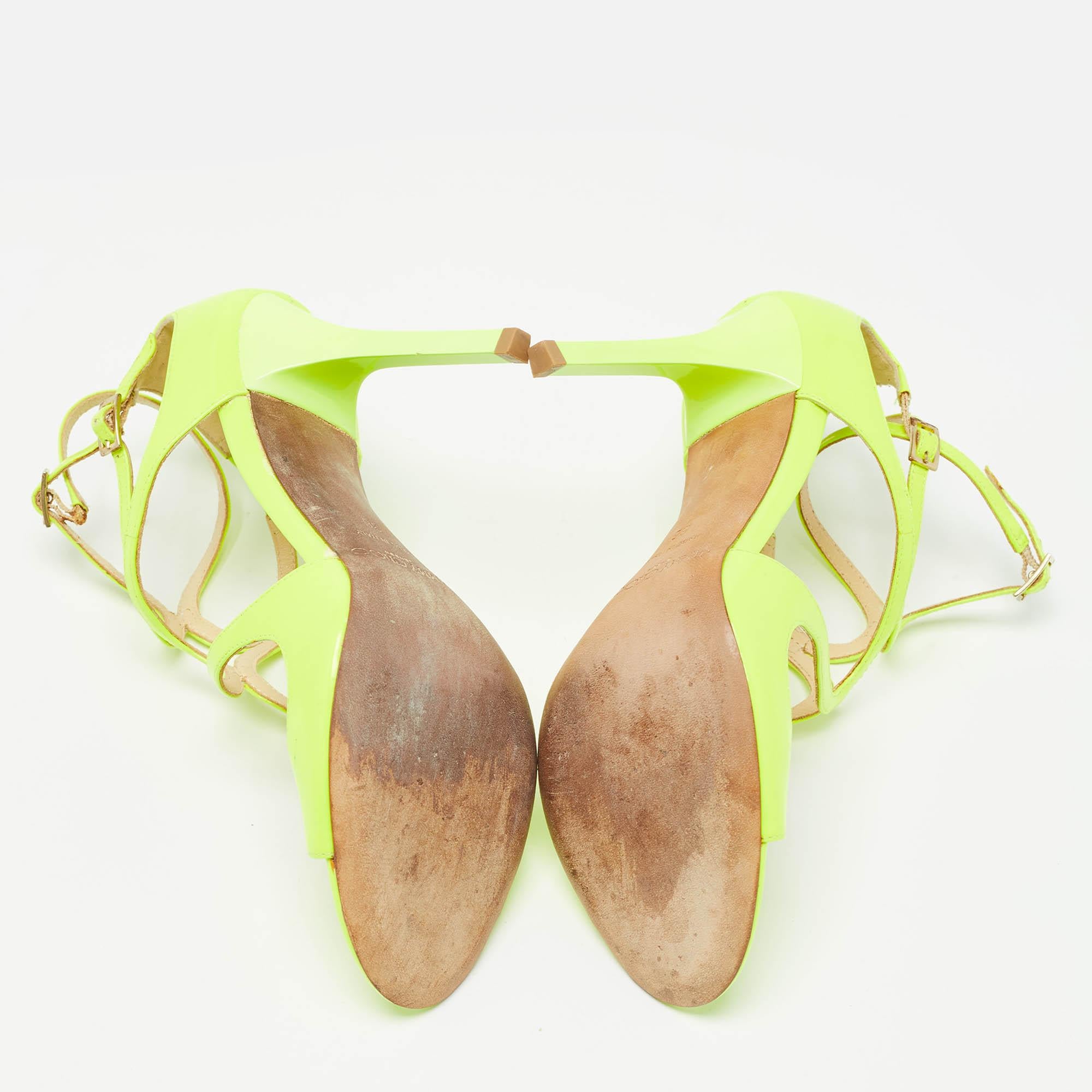 Jimmy Choo Neon Yellow Leather Lance Sandals Size 36 2