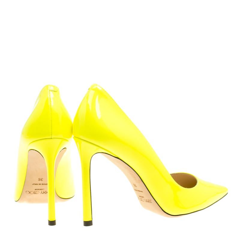 Jimmy Choo Neon Yellow Patent Leather Romy Pointed Toe Pumps Size 36 (Gelb)