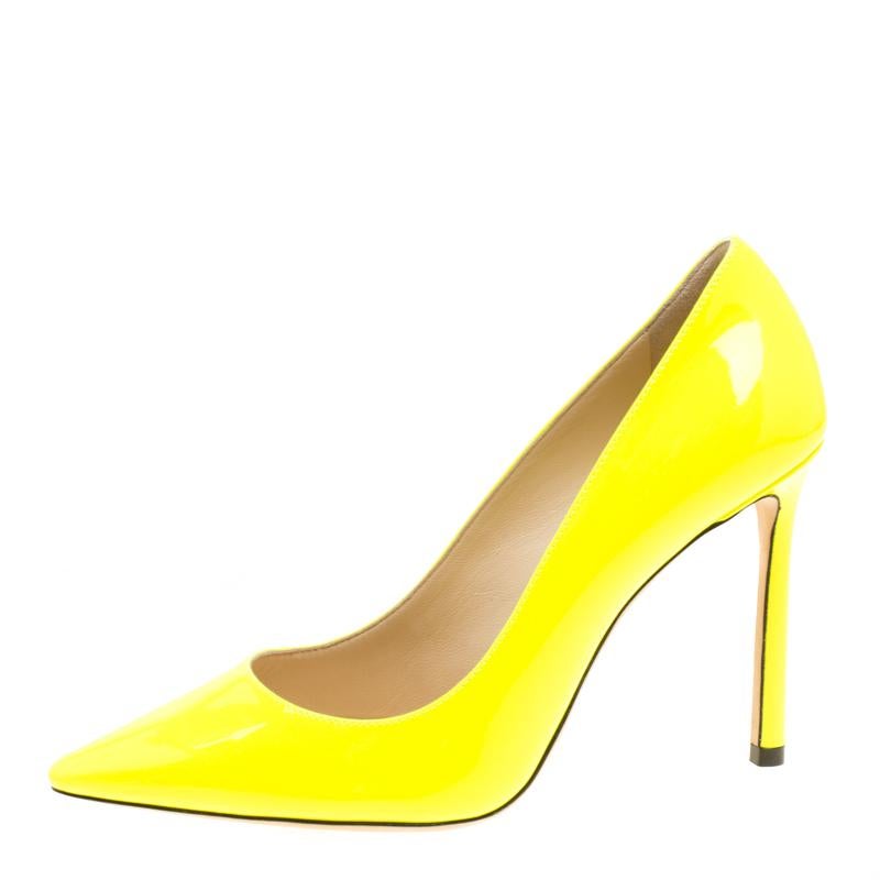 Jimmy Choo Neon Yellow Patent Leather Romy Pointed Toe Pumps Size 36 Damen