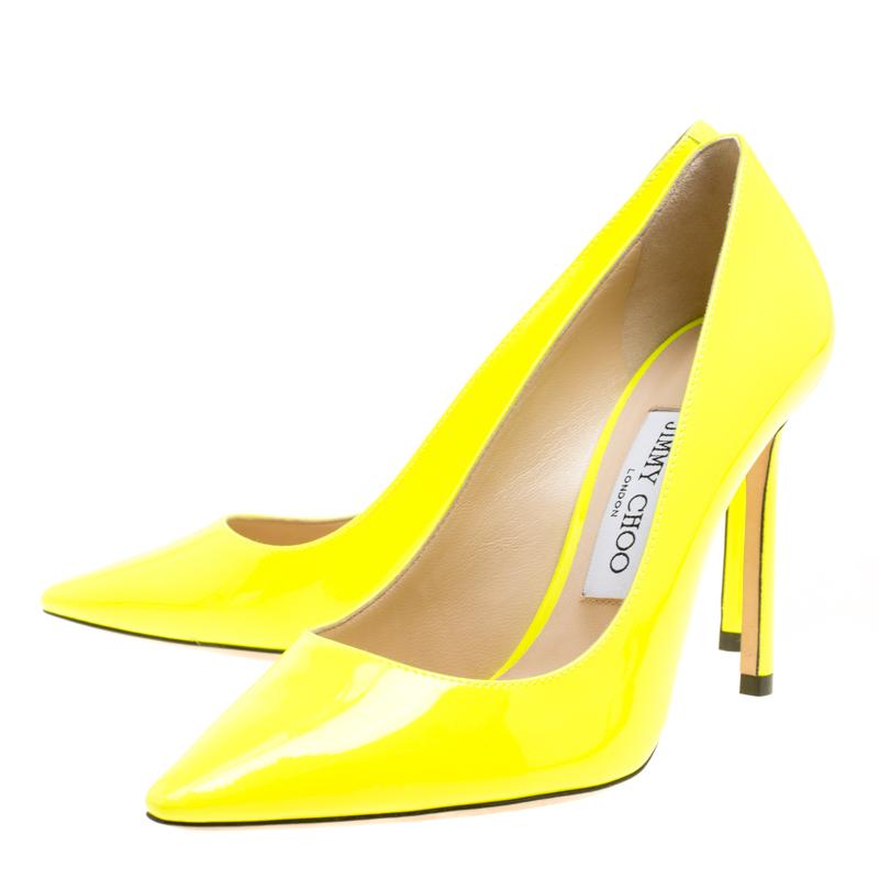 Jimmy Choo Neon Yellow Patent Leather Romy Pointed Toe Pumps Size 36 1