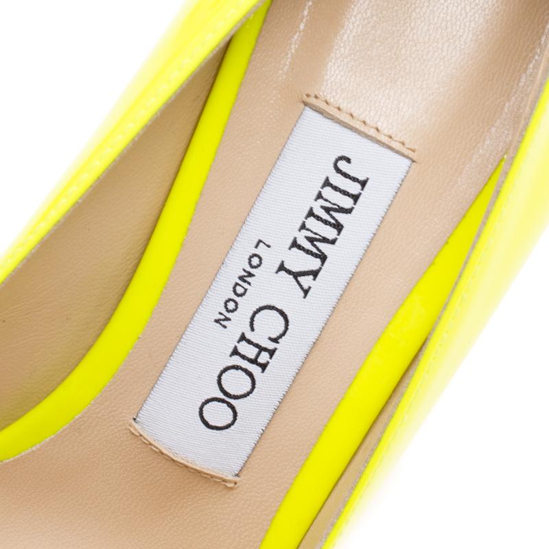 Jimmy Choo Neon Yellow Patent Leather Romy Pointed Toe Pumps Size 36 2