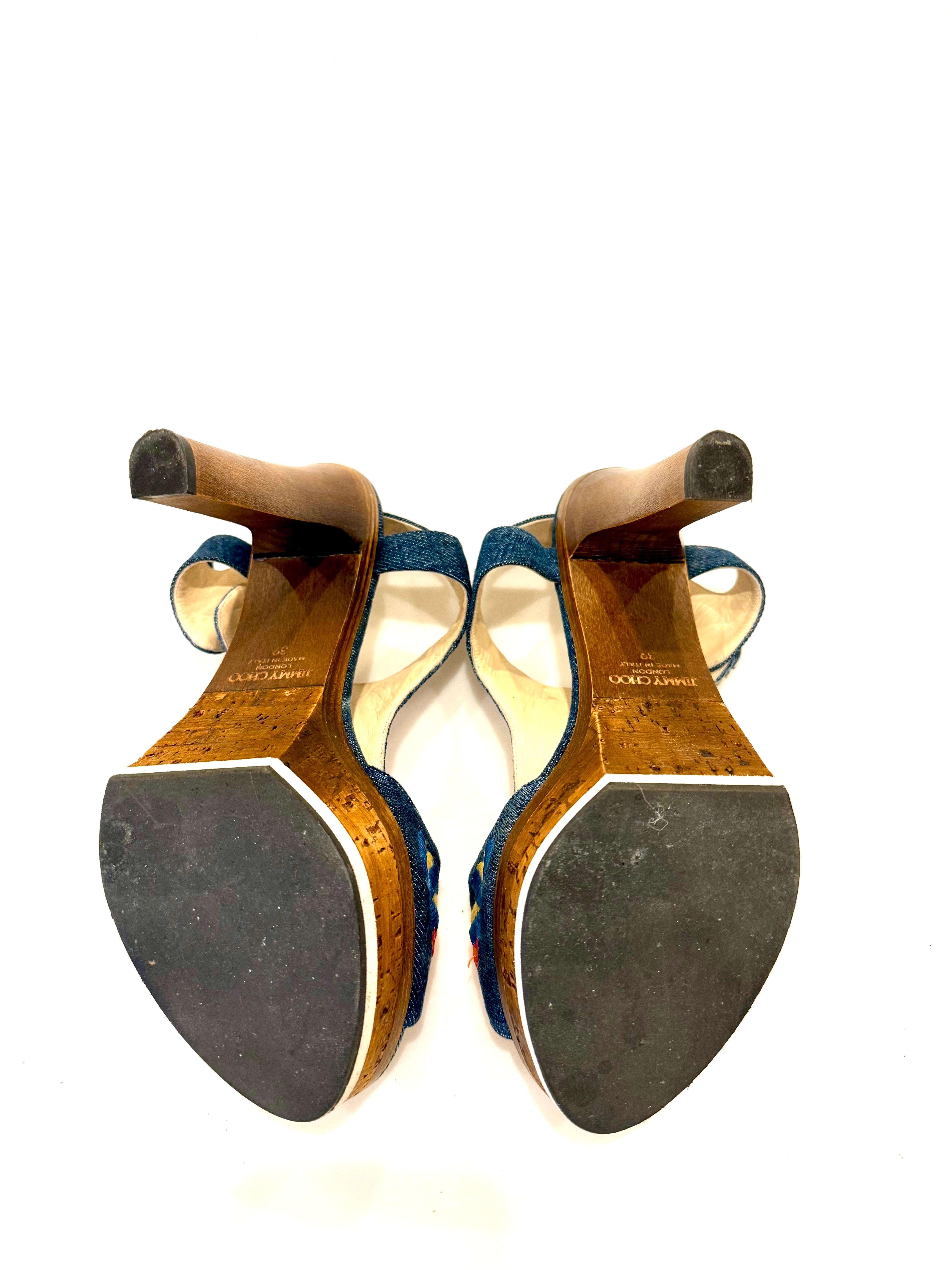 Jimmy Choo Nixon Bestickte Denim Plateau Pantoletten  Größe 39 im Angebot 6